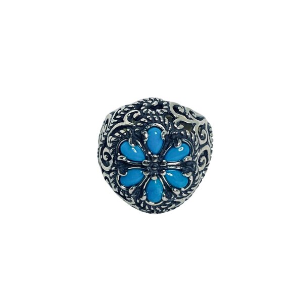 Carolyn Pollack Sterling Silver Sleeping Beauty Turquois Cluster Ring (R459) - Picture 6 of 9